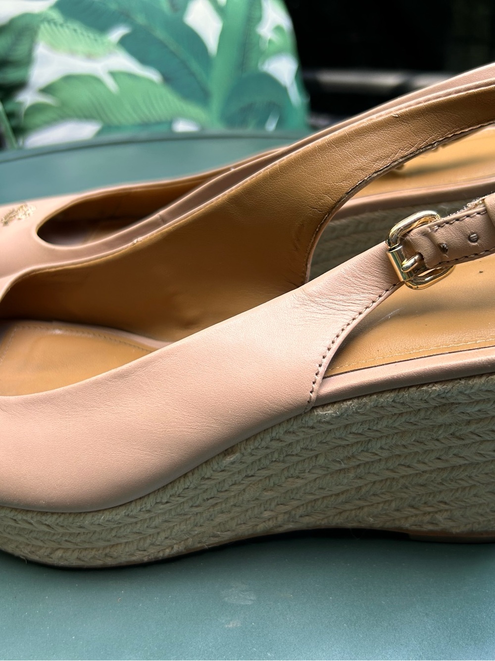 Coach Nude/Tan Leather Peep-Toe Slingback Flats - Picture 2 of 11